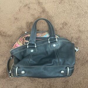 B Makowsky Black Soft Leather, pink,colorful lining, with Silver Hardware.